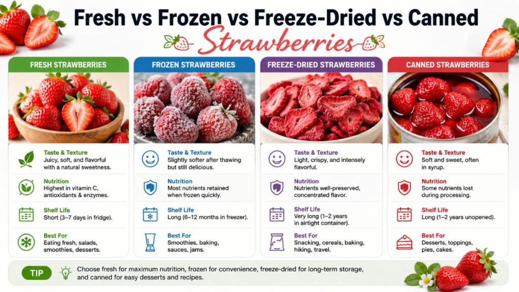 Fresh vs frozen vs freeze-dried vs canned strawberries