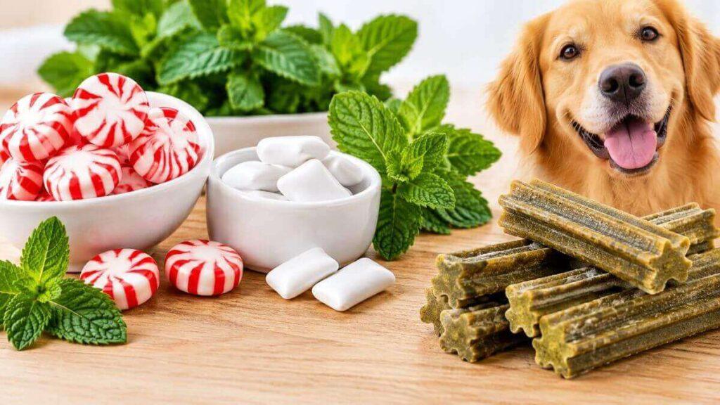 peppermint-candy-gum-mint-leaves-and-dog-dental-chews