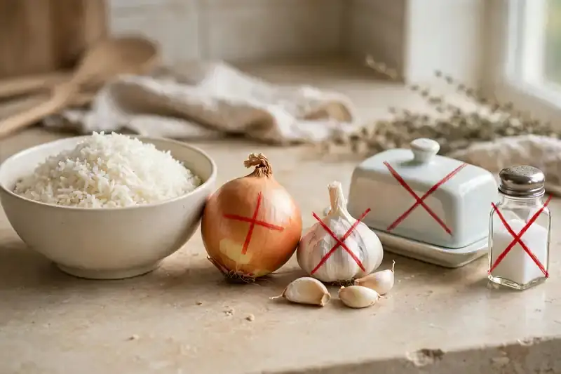 Onion, garlic, butter and salt to avoid when serving rice to dogs