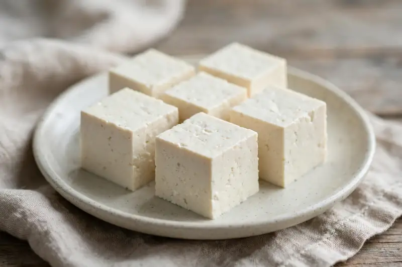 Small cubes of plain tofu portioned for a dog