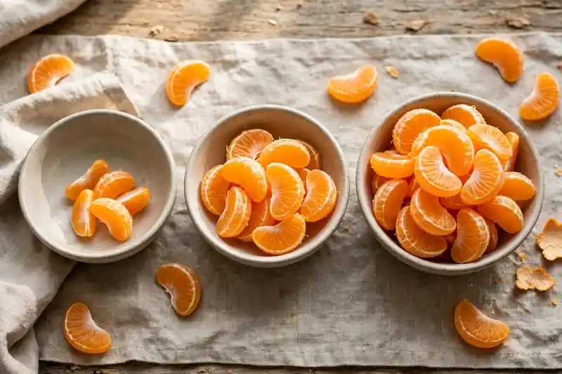 Small, medium, and large portions of mandarin segments